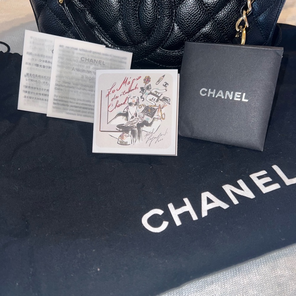 Authentic Chanel CC Quilted Black Caviar PST with Gold Hardware